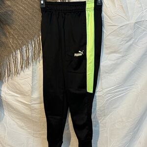 Puma Kids Black Joggers with Neon Lime Side Stripe
